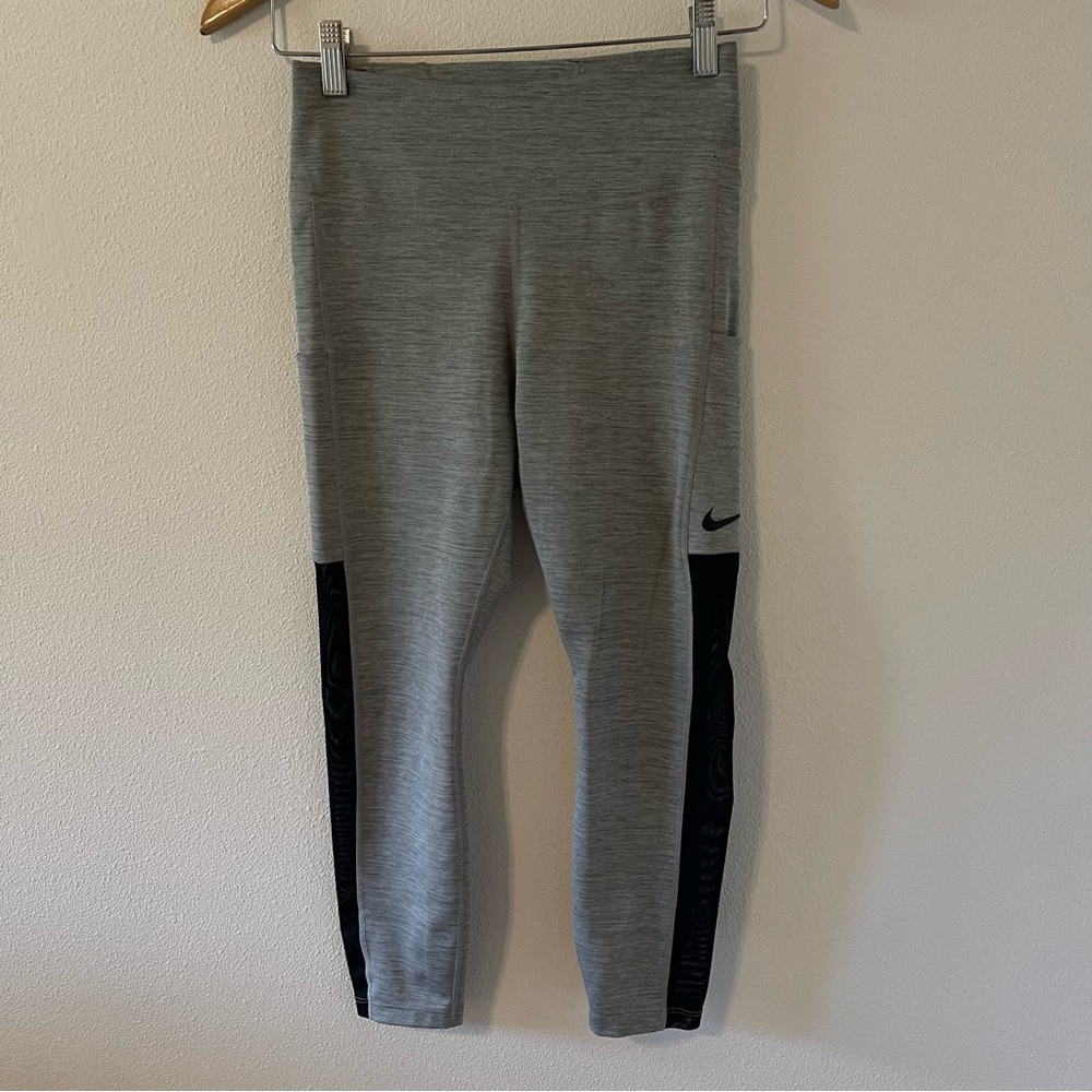 Nike One Luxe Crop Mesh Panel Pant Mid Rise Running Tight Heather Gray 2002-S